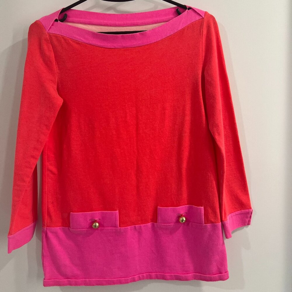 Kate Spade Mazie Colorblock Pink & Orange Tunic Top - Gold Spade Buttons